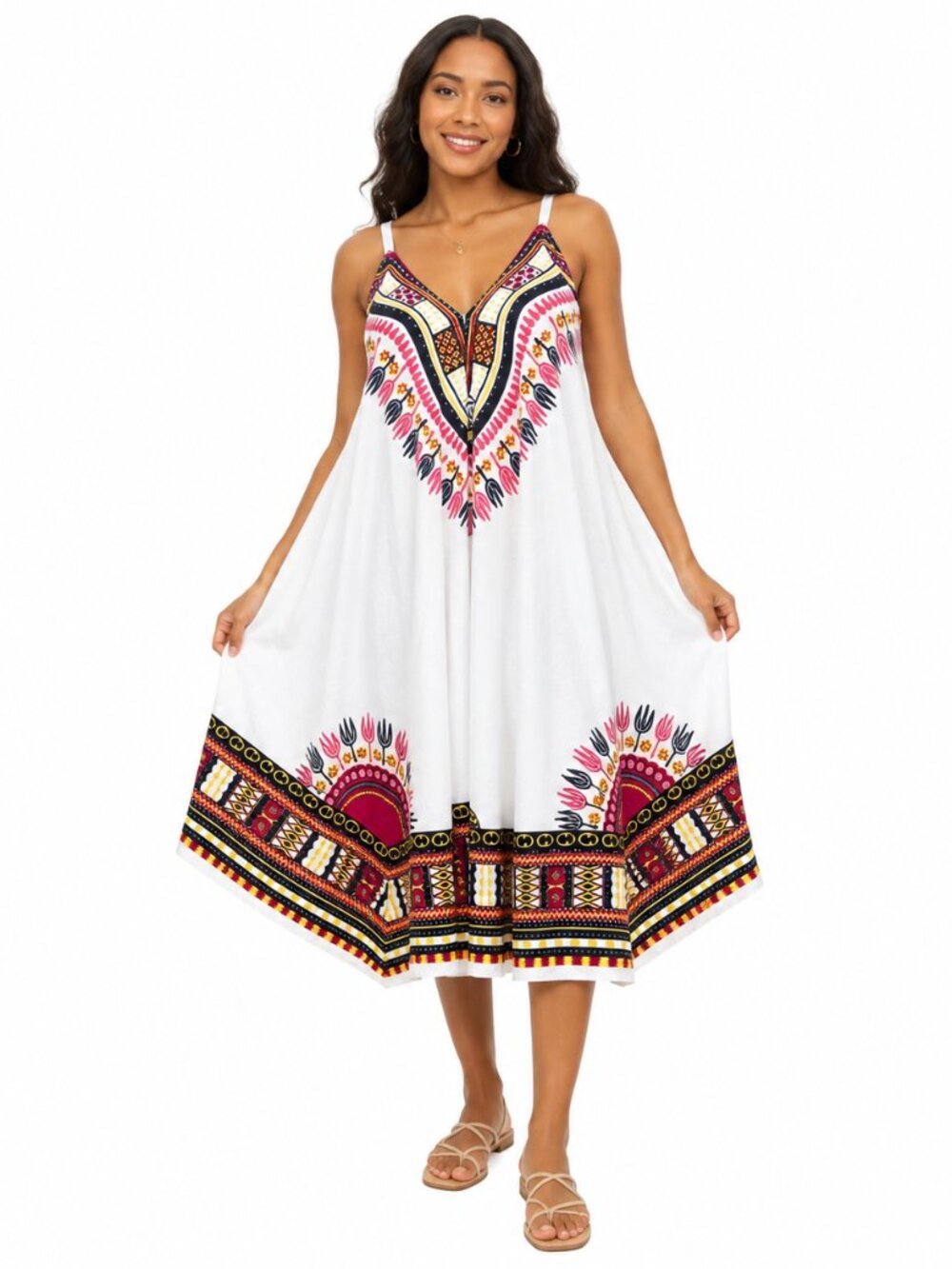Women's African Print Dashiki Maxi Dress Plus Size Spaghetti Strap Flowy Boho
